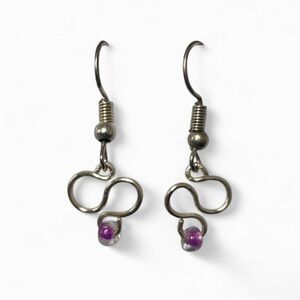 Elegant Polished Silver Infinity Earrings with Purple Accents
